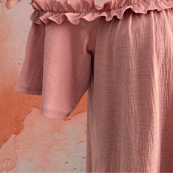 LC Lauren Conrad Cold Shoulder Ruffle Shift Dress Women’s S 4/6 Desert Mauve NWT - Picture 7 of 15